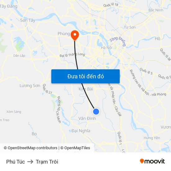 Phú Túc to Trạm Trôi map