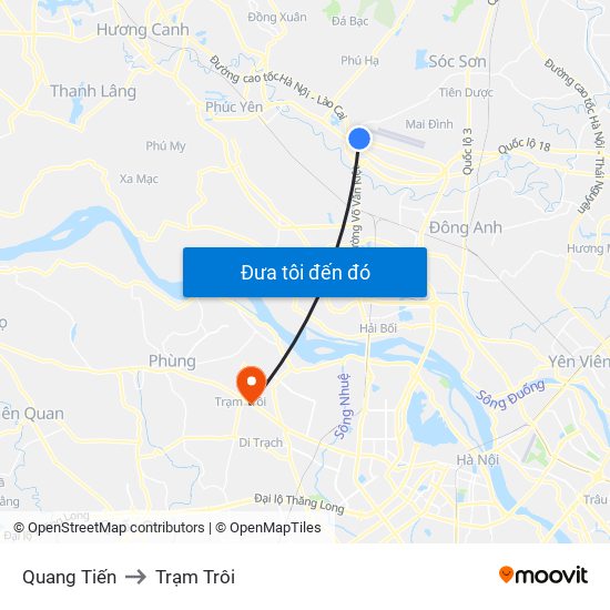 Quang Tiến to Trạm Trôi map