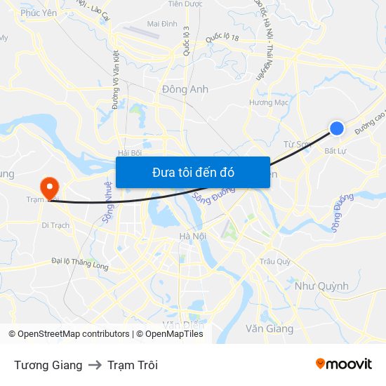 Tương Giang to Trạm Trôi map