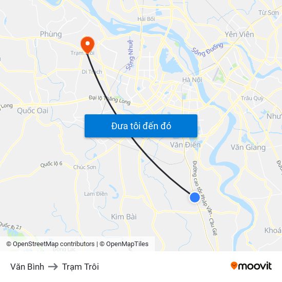 Văn Bình to Trạm Trôi map