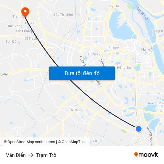 Văn Điển to Trạm Trôi map