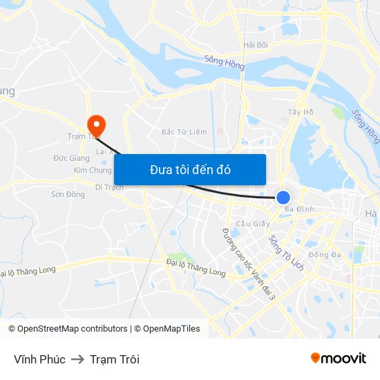 Vĩnh Phúc to Trạm Trôi map