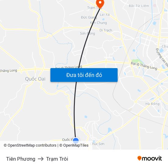 Tiên Phương to Trạm Trôi map