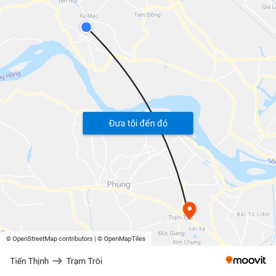 Tiến Thịnh to Trạm Trôi map