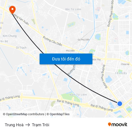 Trung Hoà to Trạm Trôi map