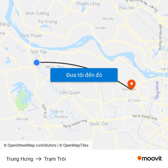 Trung Hưng to Trạm Trôi map