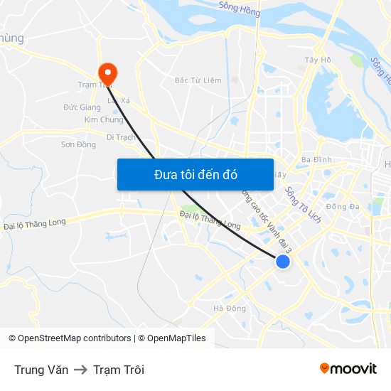 Trung Văn to Trạm Trôi map