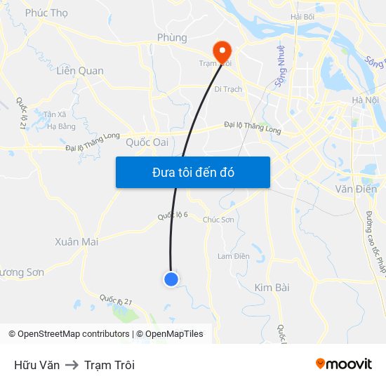Hữu Văn to Trạm Trôi map