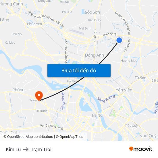 Kim Lũ to Trạm Trôi map