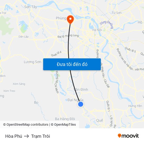 Hòa Phú to Trạm Trôi map