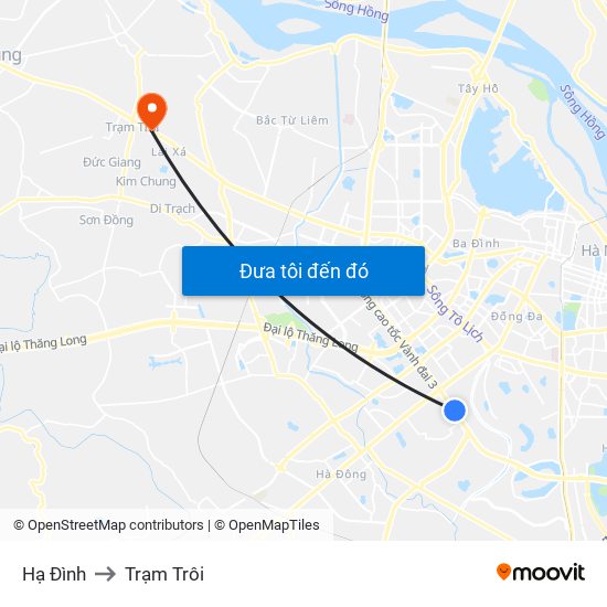 Hạ Đình to Trạm Trôi map