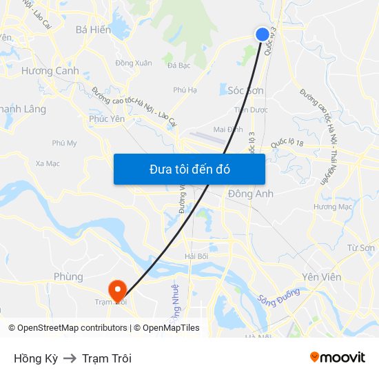 Hồng Kỳ to Trạm Trôi map