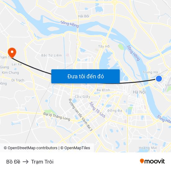 Bồ Đề to Trạm Trôi map