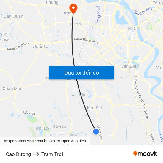 Cao Dương to Trạm Trôi map