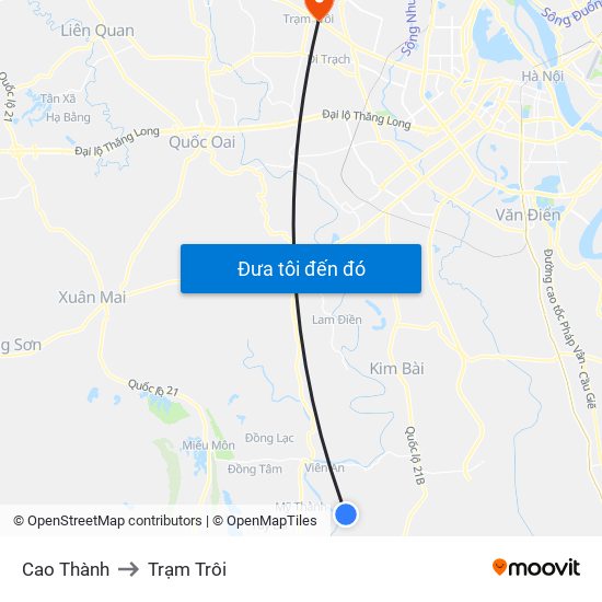 Cao Thành to Trạm Trôi map