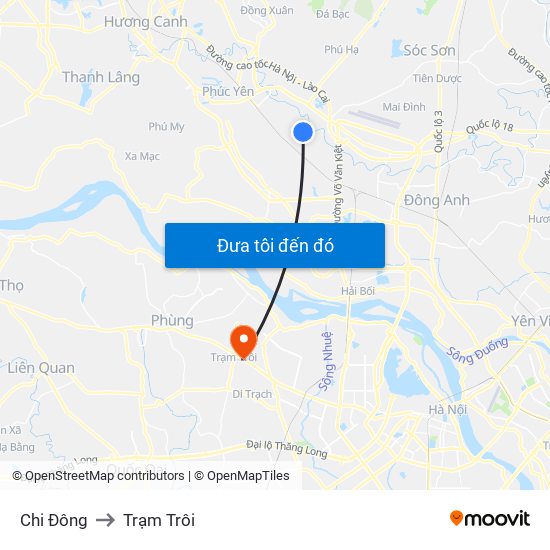 Chi Đông to Trạm Trôi map