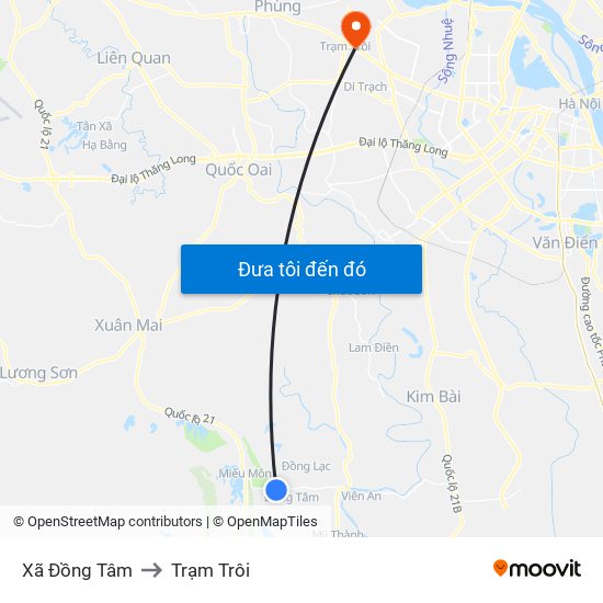 Xã Đồng Tâm to Trạm Trôi map