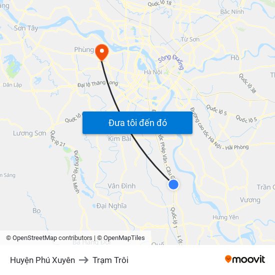 Huyện Phú Xuyên to Trạm Trôi map