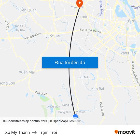 Xã Mỹ Thành to Trạm Trôi map