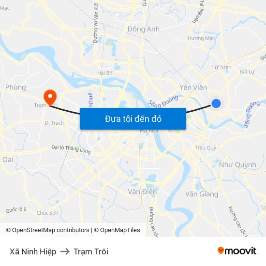 Xã Ninh Hiệp to Trạm Trôi map
