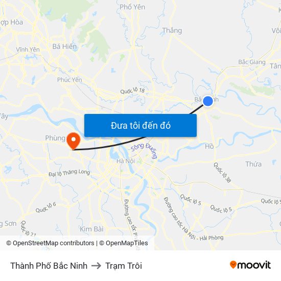 Thành Phố Bắc Ninh to Trạm Trôi map