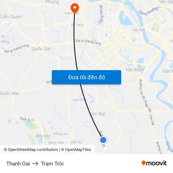 Thanh Oai to Trạm Trôi map