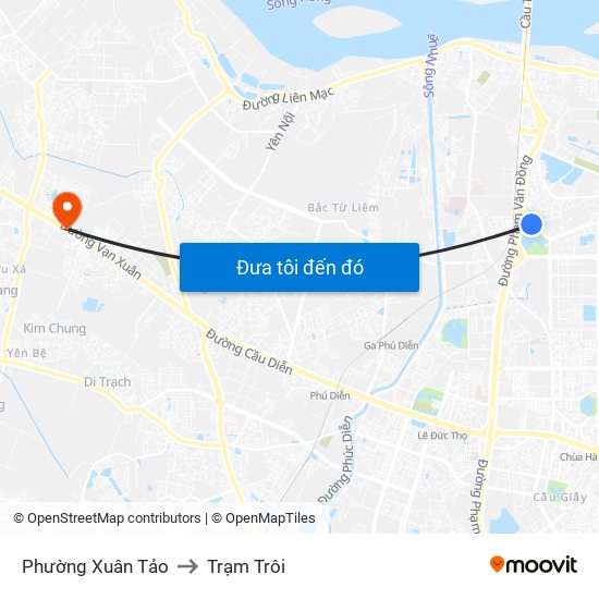 Phường Xuân Tảo to Trạm Trôi map