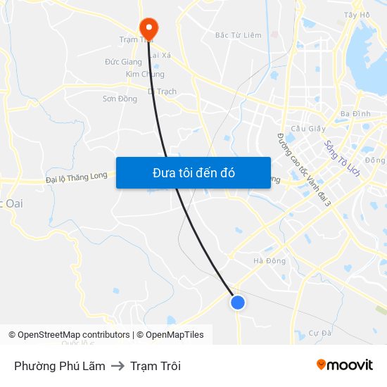 Phường Phú Lãm to Trạm Trôi map