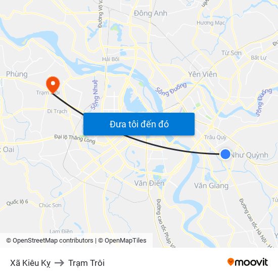 Xã Kiêu Kỵ to Trạm Trôi map