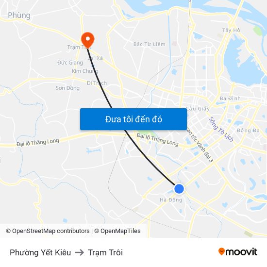 Phường Yết Kiêu to Trạm Trôi map