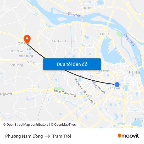 Phường Nam Đồng to Trạm Trôi map