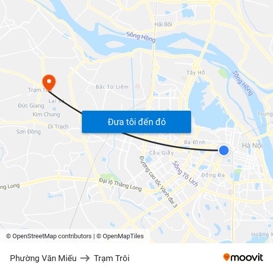 Phường Văn Miếu to Trạm Trôi map
