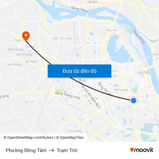 Phường Đồng Tâm to Trạm Trôi map