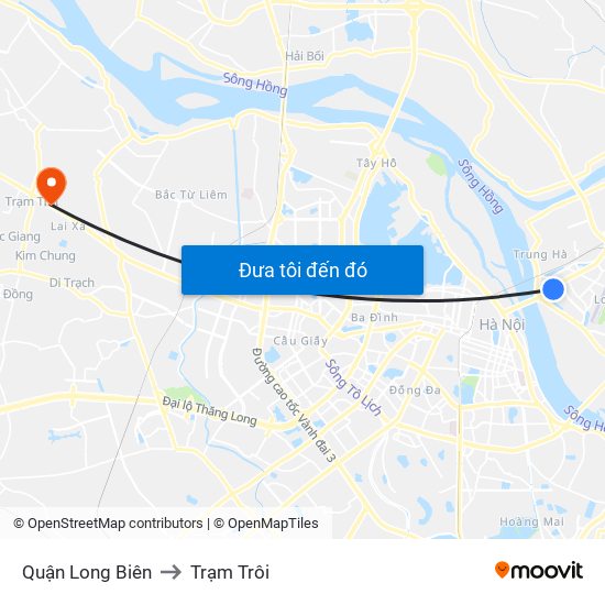 Quận Long Biên to Trạm Trôi map