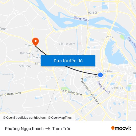 Phường Ngọc Khánh to Trạm Trôi map