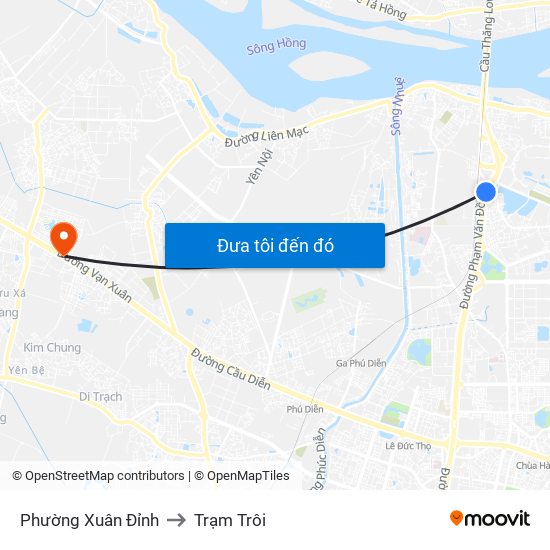 Phường Xuân Đỉnh to Trạm Trôi map