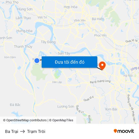 Ba Trại to Trạm Trôi map