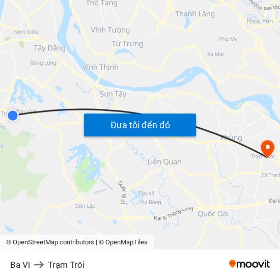 Ba Vì to Trạm Trôi map