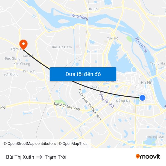 Bùi Thị Xuân to Trạm Trôi map