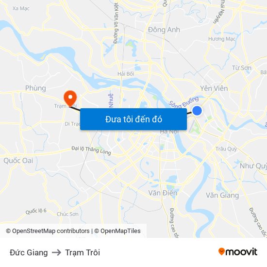 Đức Giang to Trạm Trôi map