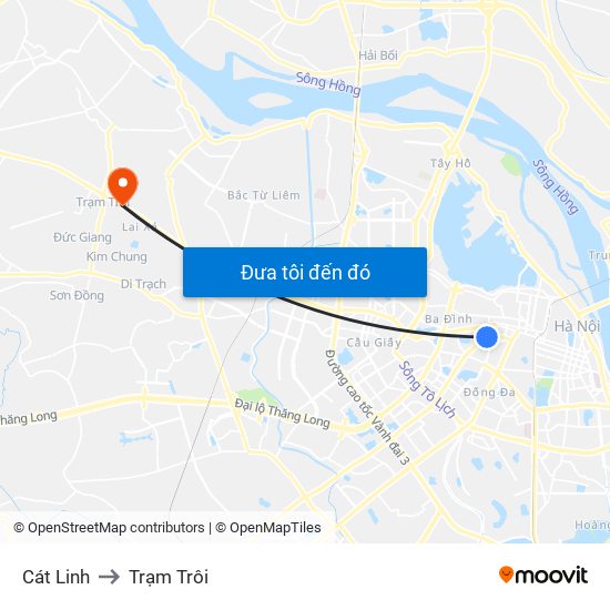 Cát Linh to Trạm Trôi map