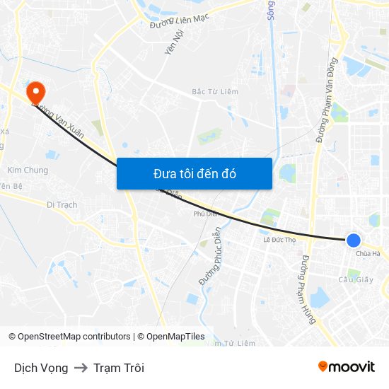 Dịch Vọng to Trạm Trôi map