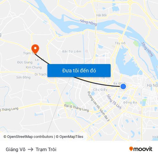 Giảng Võ to Trạm Trôi map