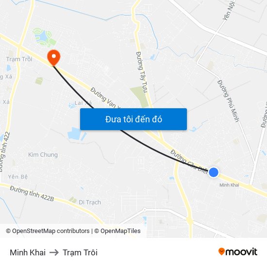 Minh Khai to Trạm Trôi map
