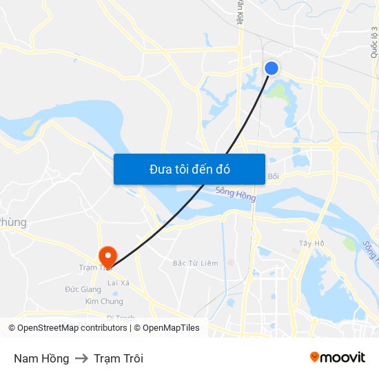 Nam Hồng to Trạm Trôi map