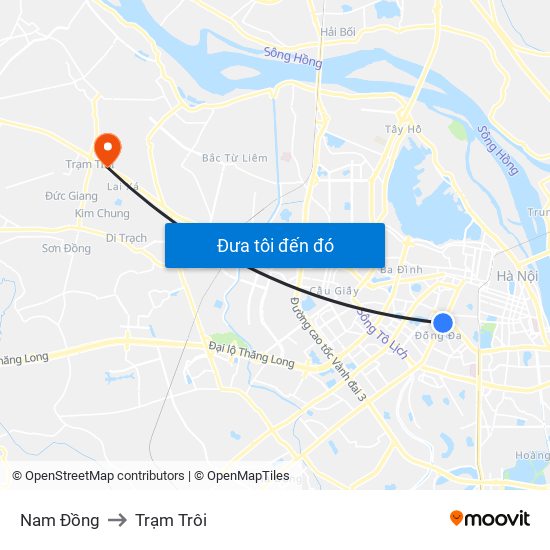 Nam Đồng to Trạm Trôi map