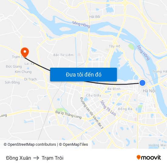 Đồng Xuân to Trạm Trôi map