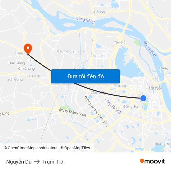 Nguyễn Du to Trạm Trôi map
