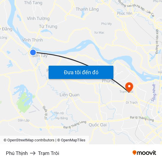 Phú Thịnh to Trạm Trôi map
