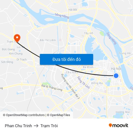 Phan Chu Trinh to Trạm Trôi map